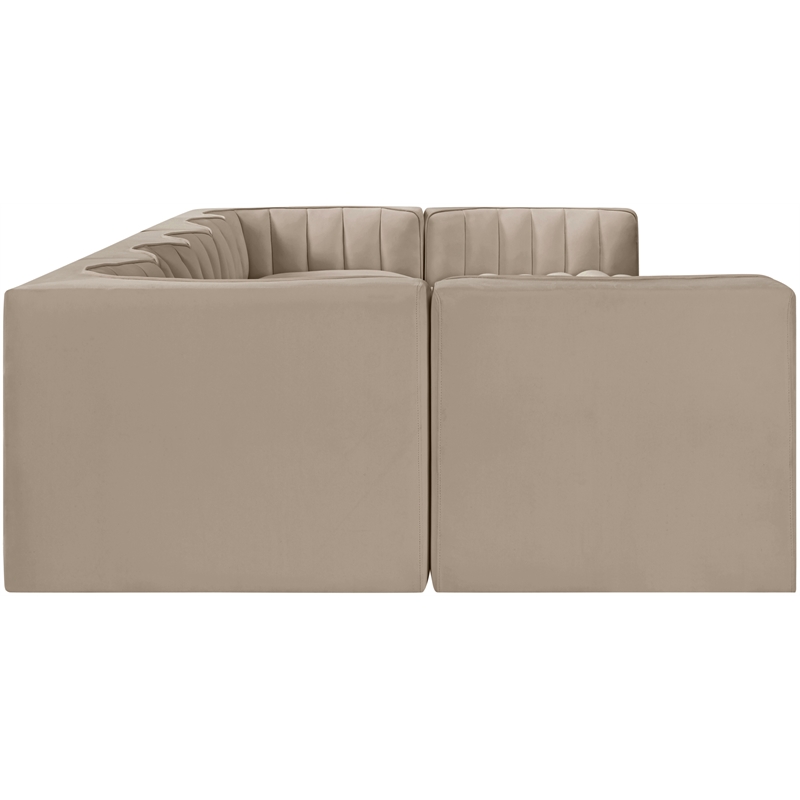 Meridian Furniture Rummi Beige Velvet Performance Fabric 7pc. Modular Sectional