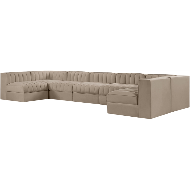 Meridian Furniture Rummi Beige Velvet Performance Fabric 7pc. Modular Sectional