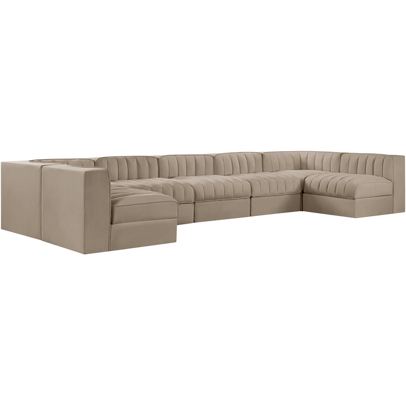 Meridian Furniture Rummi Beige Velvet Performance Fabric 7pc. Modular Sectional