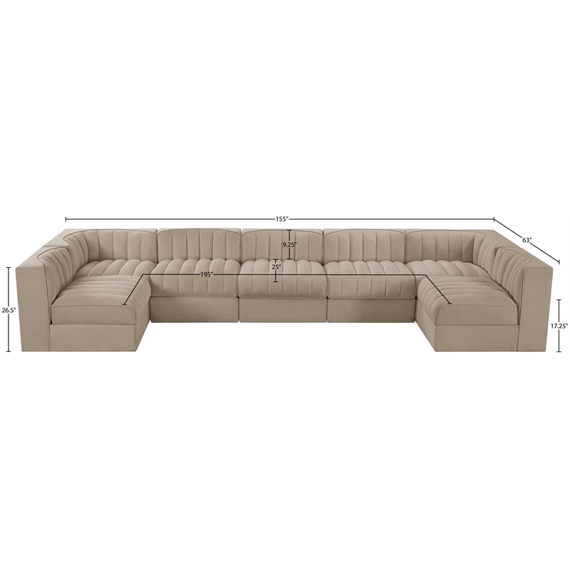 Meridian Furniture Rummi Beige Velvet Performance Fabric 7pc. Modular Sectional