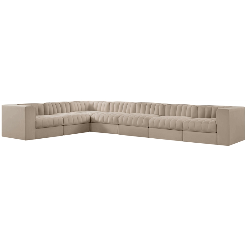 Meridian Furniture Rummi Beige Velvet Performance Fabric 7pc. Modular Sectional