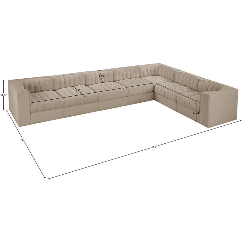 Meridian Furniture Rummi Beige Velvet Performance Fabric 7pc. Modular Sectional
