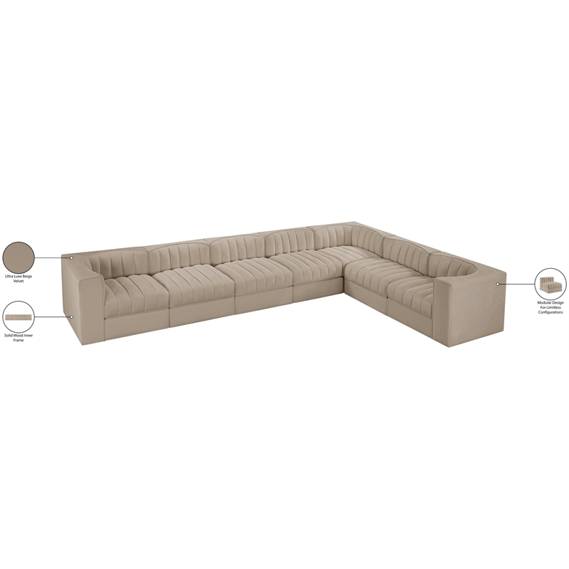 Meridian Furniture Rummi Beige Velvet Performance Fabric 7pc. Modular Sectional