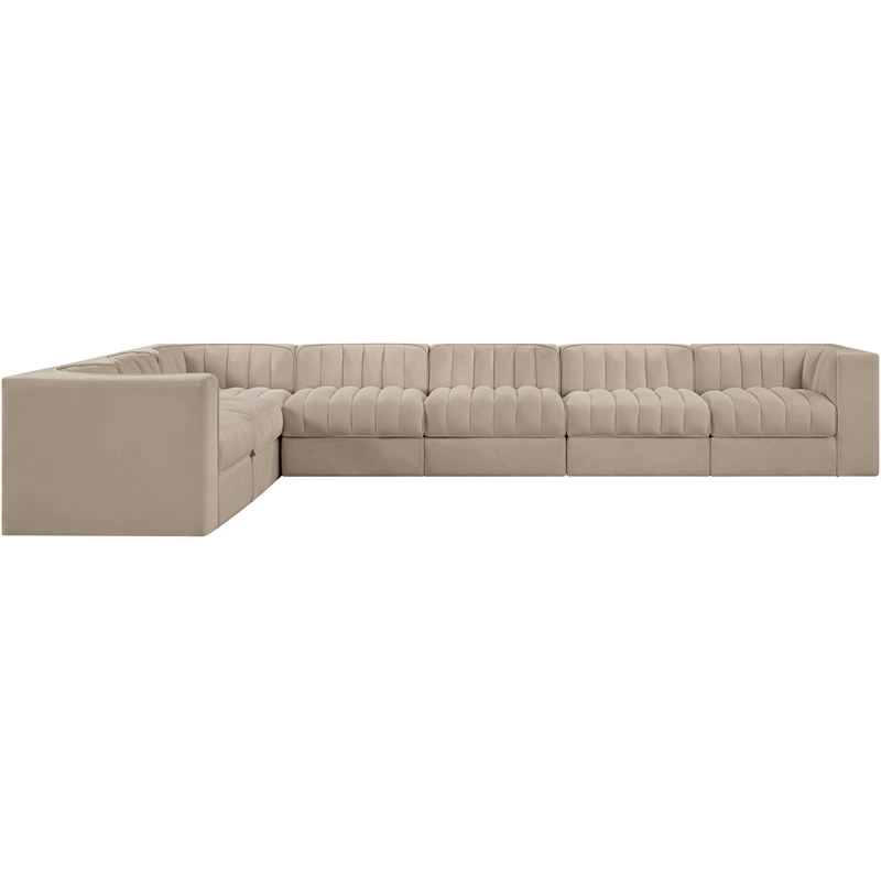 Meridian Furniture Rummi Beige Velvet Performance Fabric 7pc. Modular Sectional