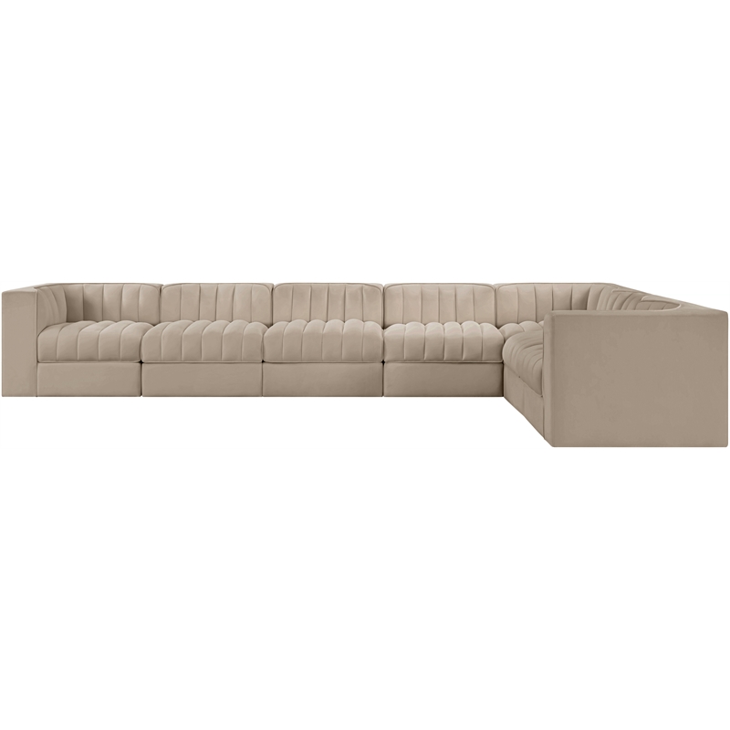 Meridian Furniture Rummi Beige Velvet Performance Fabric 7pc. Modular Sectional