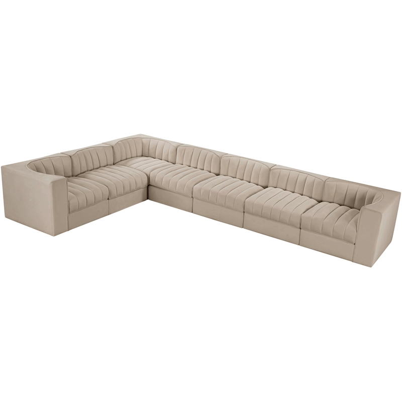 Meridian Furniture Rummi Beige Velvet Performance Fabric 7pc. Modular Sectional