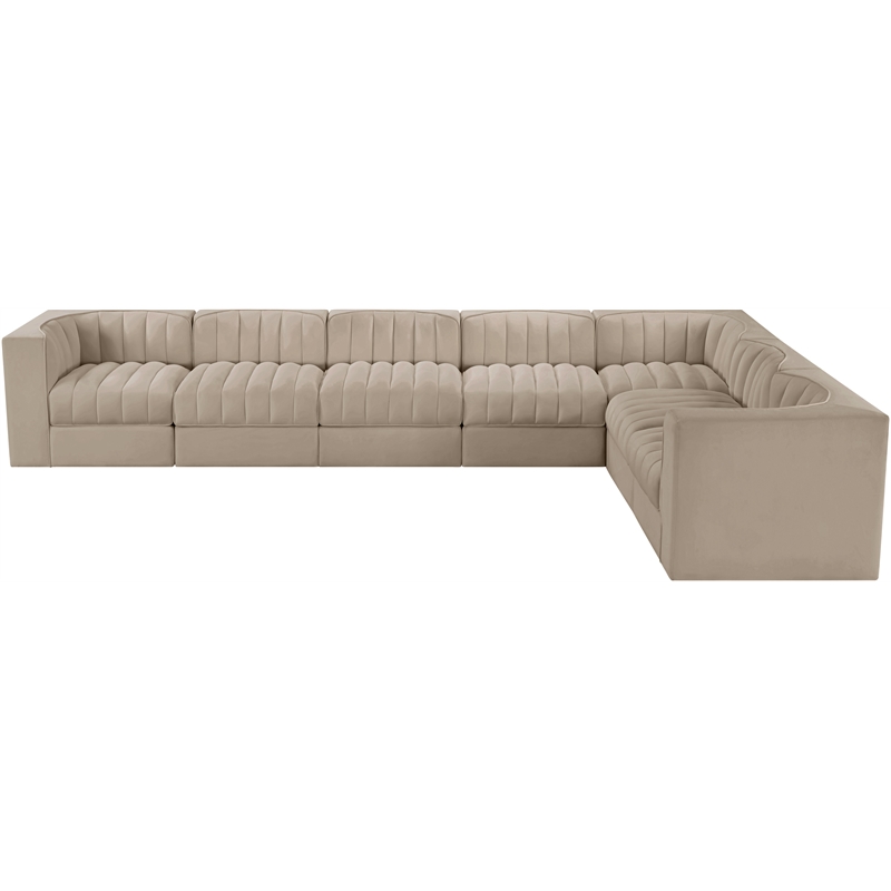 Meridian Furniture Rummi Beige Velvet Performance Fabric 7pc. Modular Sectional