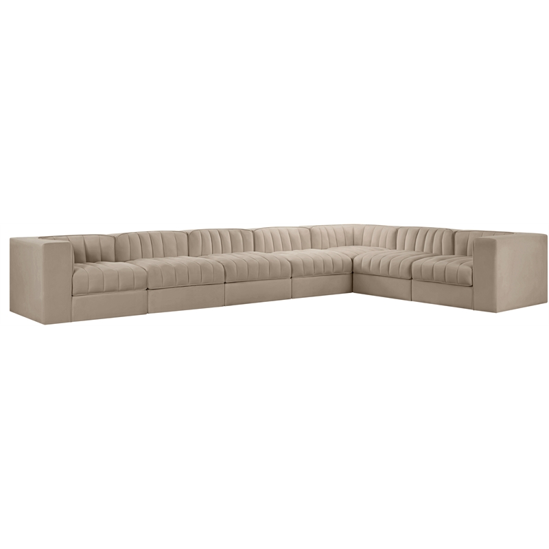 Meridian Furniture Rummi Beige Velvet Performance Fabric 7pc. Modular Sectional