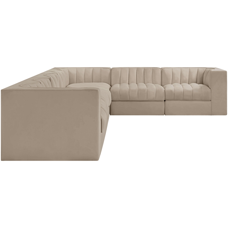 Meridian Furniture Rummi Beige Velvet Performance Fabric 7pc. Modular Sectional