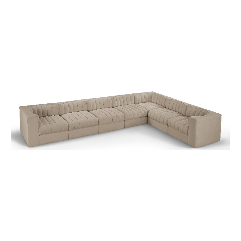 Meridian Furniture Rummi Beige Velvet Performance Fabric 7pc. Modular Sectional