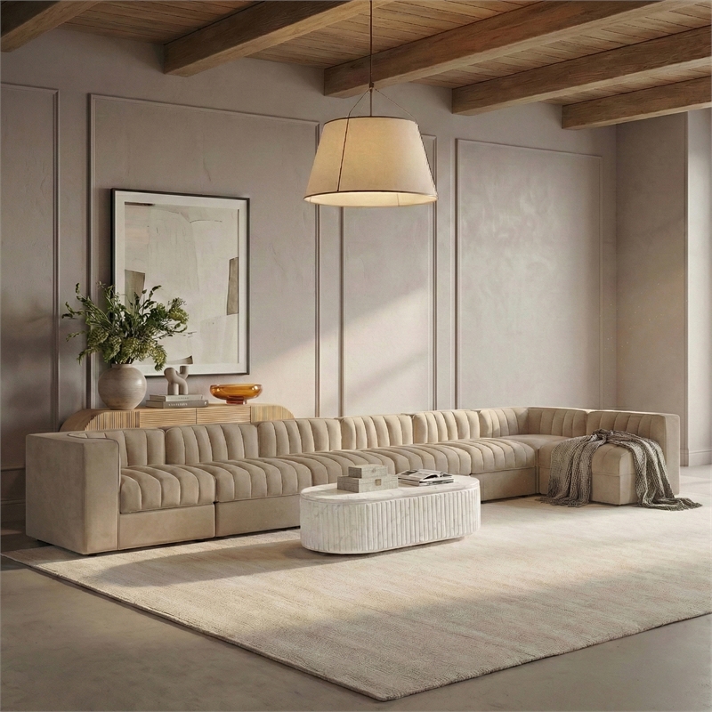 Meridian Furniture Rummi Beige Velvet Performance Fabric 7pc. Modular Sectional