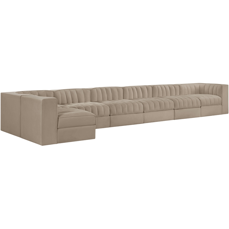 Meridian Furniture Rummi Beige Velvet Performance Fabric 7pc. Modular Sectional