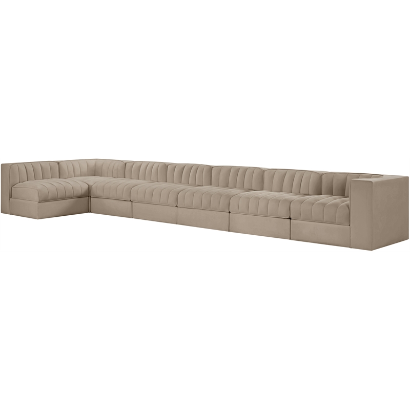 Meridian Furniture Rummi Beige Velvet Performance Fabric 7pc. Modular Sectional