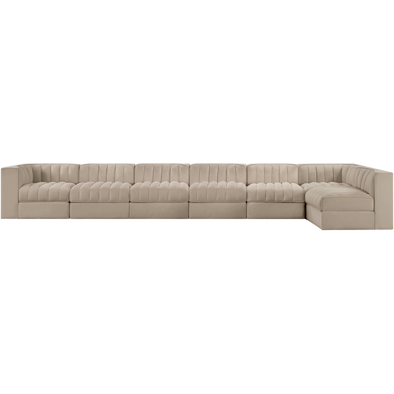 Meridian Furniture Rummi Beige Velvet Performance Fabric 7pc. Modular Sectional