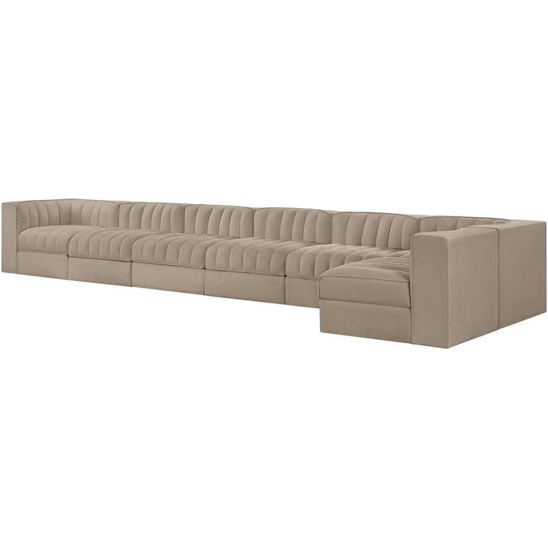Meridian Furniture Rummi Beige Velvet Performance Fabric 7pc. Modular Sectional