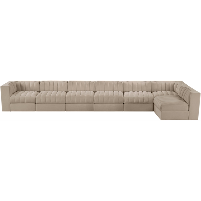Meridian Furniture Rummi Beige Velvet Performance Fabric 7pc. Modular Sectional