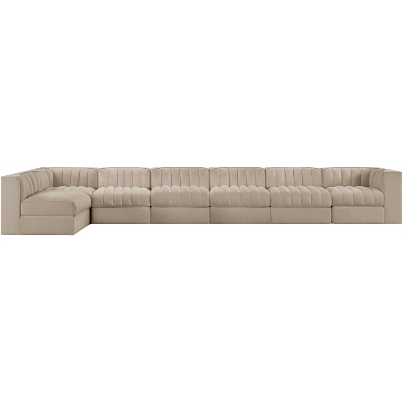 Meridian Furniture Rummi Beige Velvet Performance Fabric 7pc. Modular Sectional