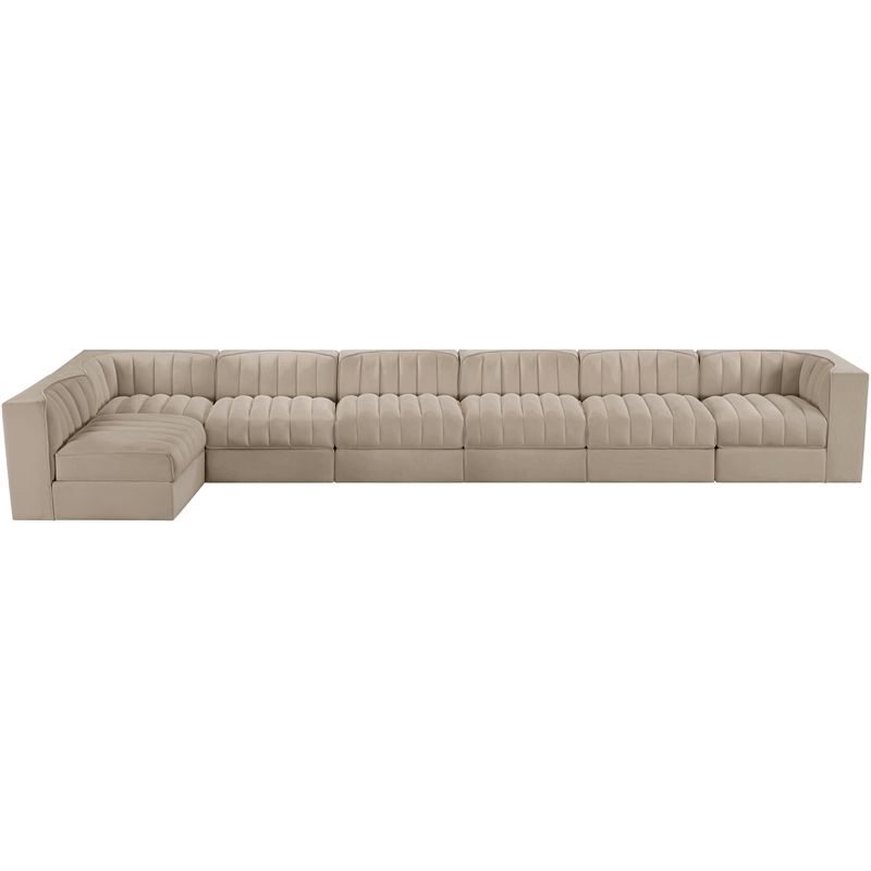 Meridian Furniture Rummi Beige Velvet Performance Fabric 7pc. Modular Sectional
