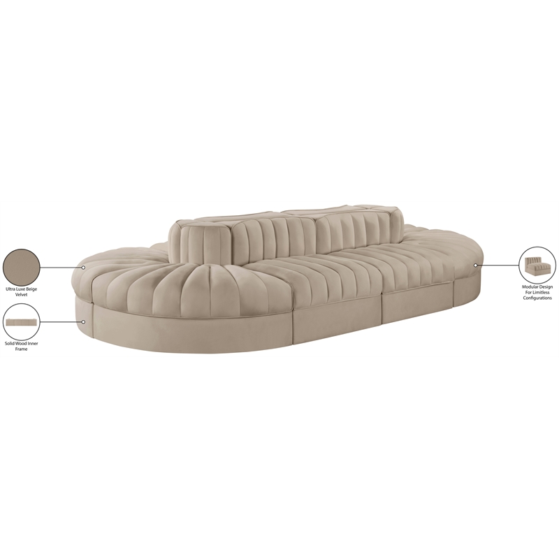 Meridian Furniture Rummi Beige Velvet Performance Fabric 8pc. Modular Sectional