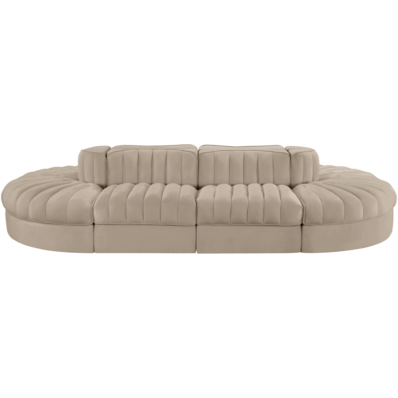 Meridian Furniture Rummi Beige Velvet Performance Fabric 8pc. Modular Sectional