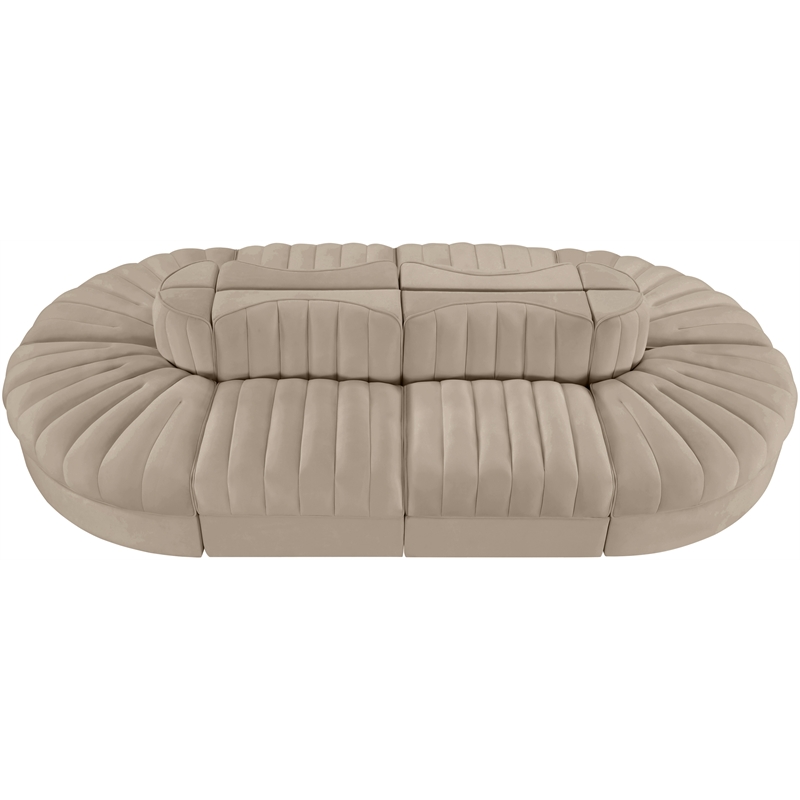 Meridian Furniture Rummi Beige Velvet Performance Fabric 8pc. Modular Sectional