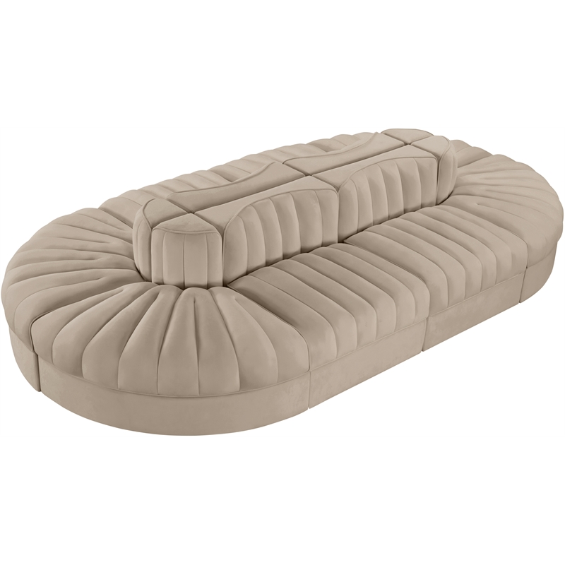 Meridian Furniture Rummi Beige Velvet Performance Fabric 8pc. Modular Sectional