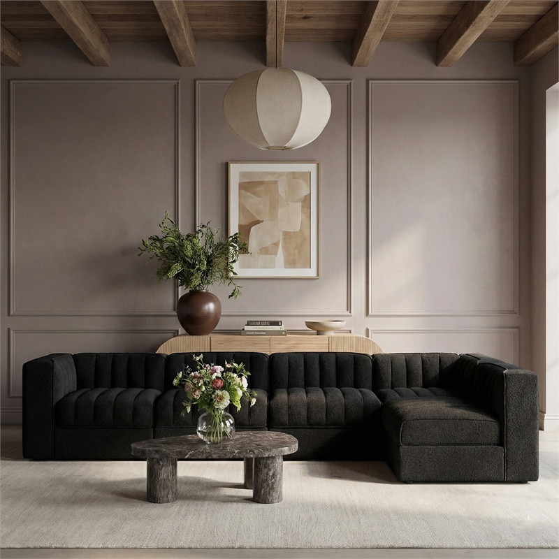 Meridian Furniture Rummi Black Velvet Performance Fabric 5pc. Modular Sectional