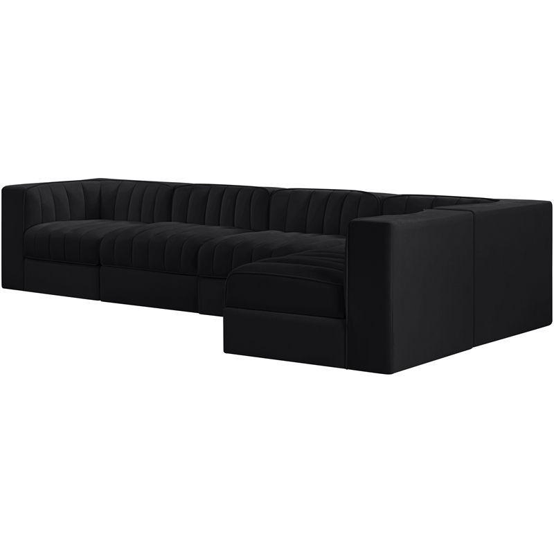 Meridian Furniture Rummi Black Velvet Performance Fabric 5pc. Modular Sectional