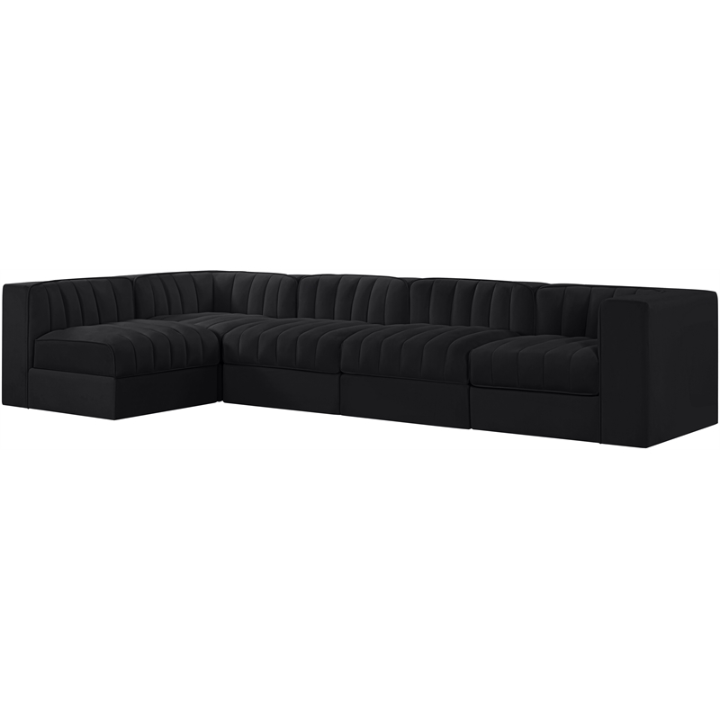 Meridian Furniture Rummi Black Velvet Performance Fabric 5pc. Modular Sectional