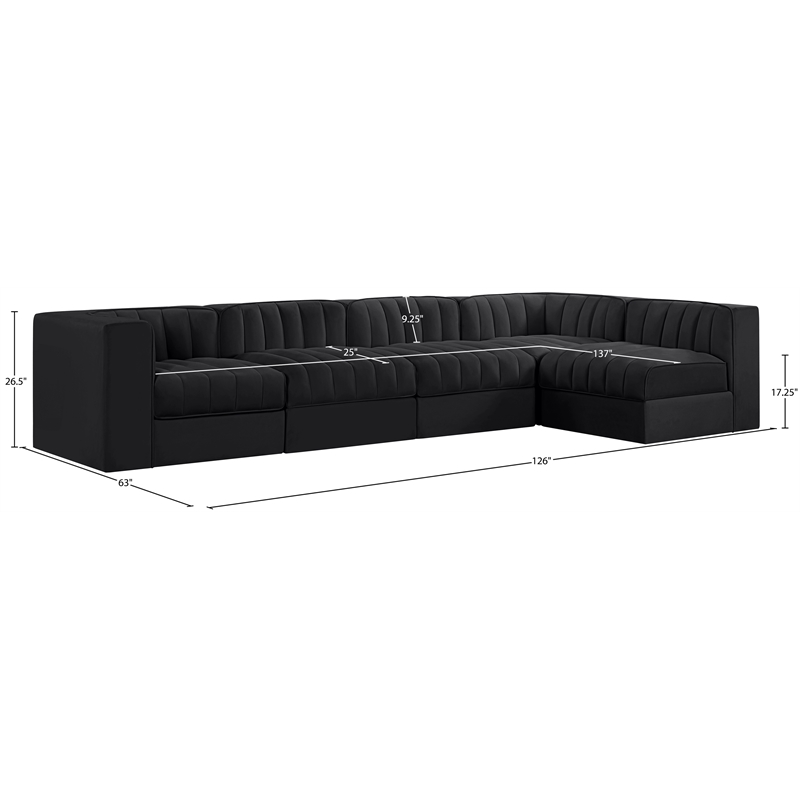 Meridian Furniture Rummi Black Velvet Performance Fabric 5pc. Modular Sectional