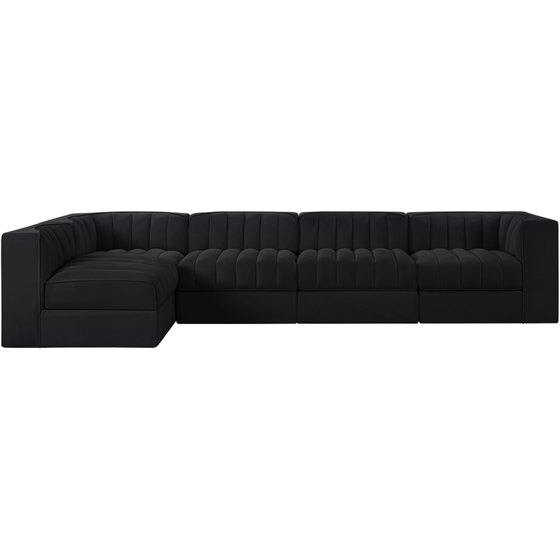Meridian Furniture Rummi Black Velvet Performance Fabric 5pc. Modular Sectional