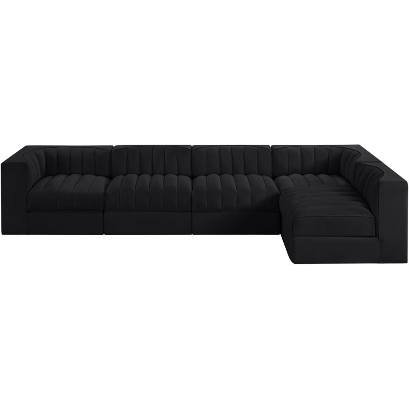 Meridian Furniture Rummi Black Velvet Performance Fabric 5pc. Modular Sectional