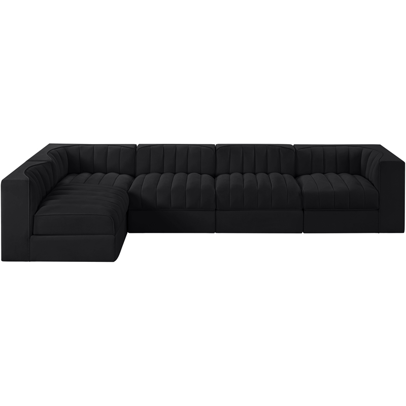 Meridian Furniture Rummi Black Velvet Performance Fabric 5pc. Modular Sectional