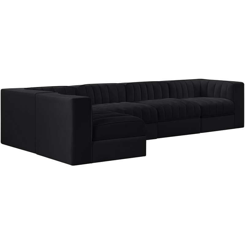 Meridian Furniture Rummi Black Velvet Performance Fabric 5pc. Modular Sectional