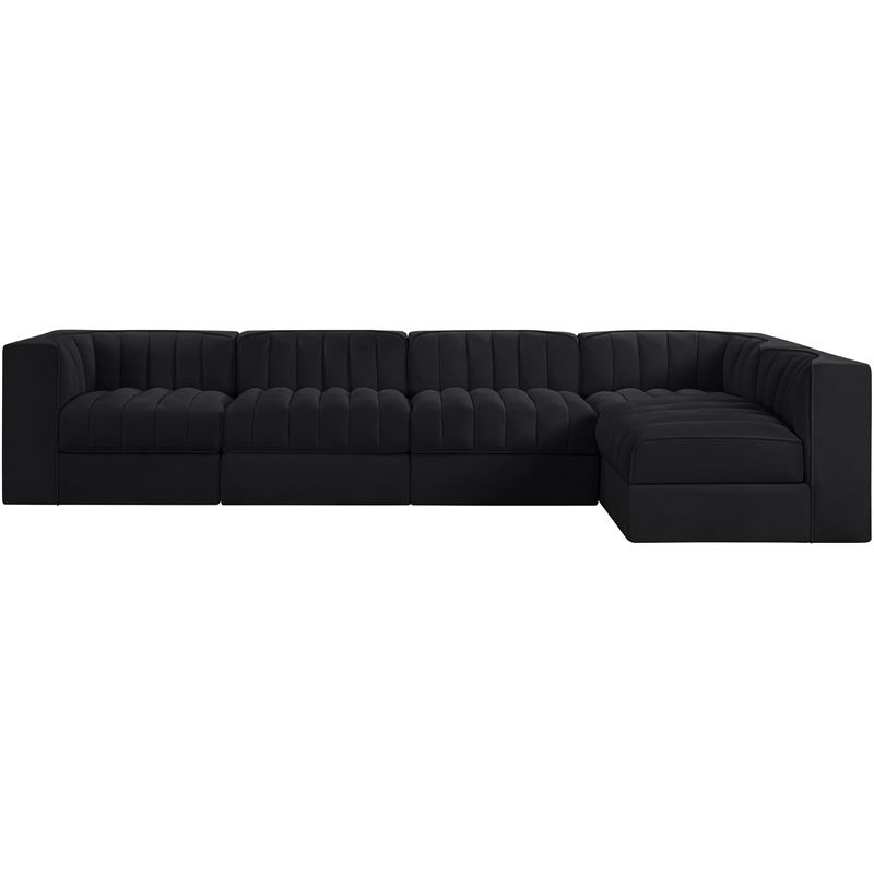 Meridian Furniture Rummi Black Velvet Performance Fabric 5pc. Modular Sectional