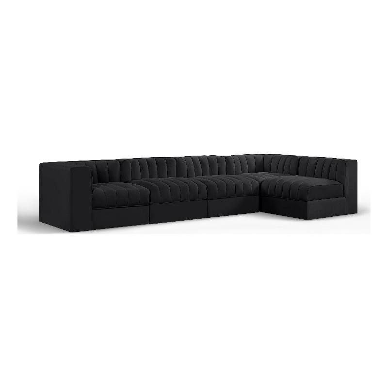 Meridian Furniture Rummi Black Velvet Performance Fabric 5pc. Modular Sectional
