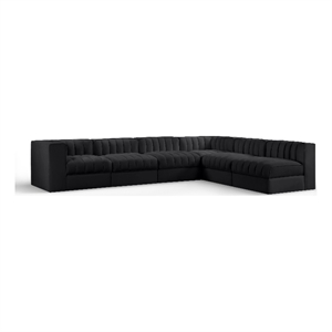 Meridian Furniture Rummi Black Velvet Performance Fabric 6pc. Modular Sectional
