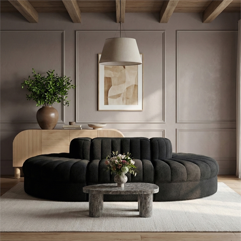 Meridian Furniture Rummi Black Velvet Performance Fabric 6pc. Modular Sectional