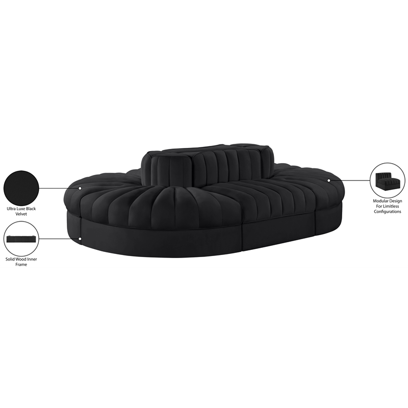Meridian Furniture Rummi Black Velvet Performance Fabric 6pc. Modular Sectional