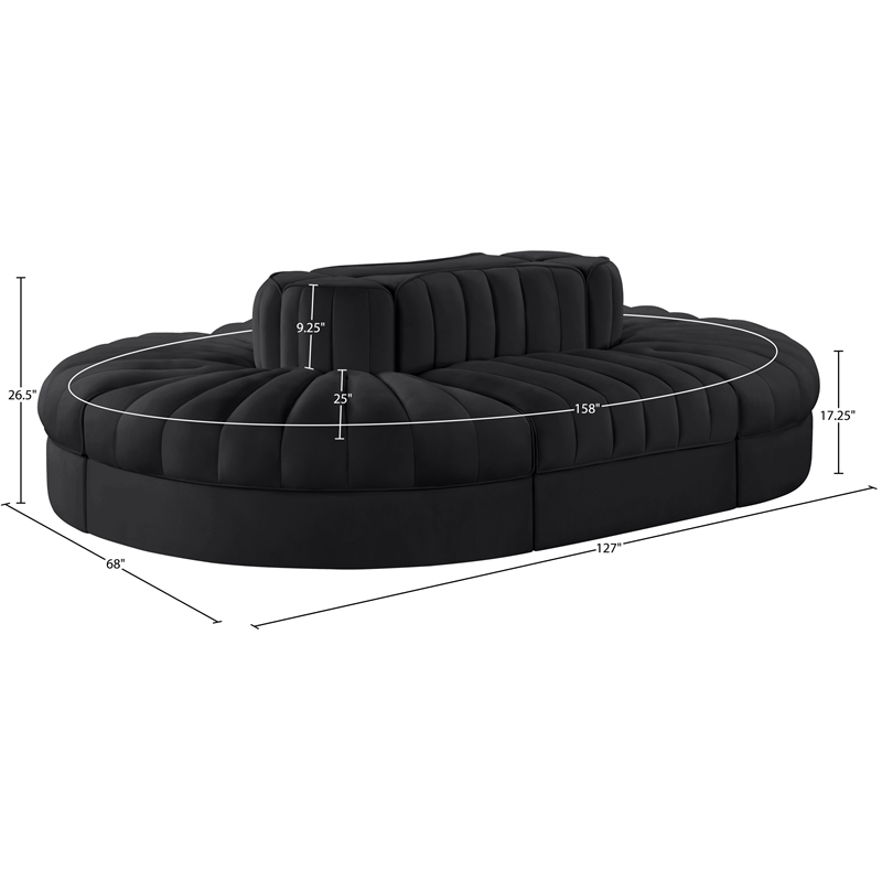 Meridian Furniture Rummi Black Velvet Performance Fabric 6pc. Modular Sectional