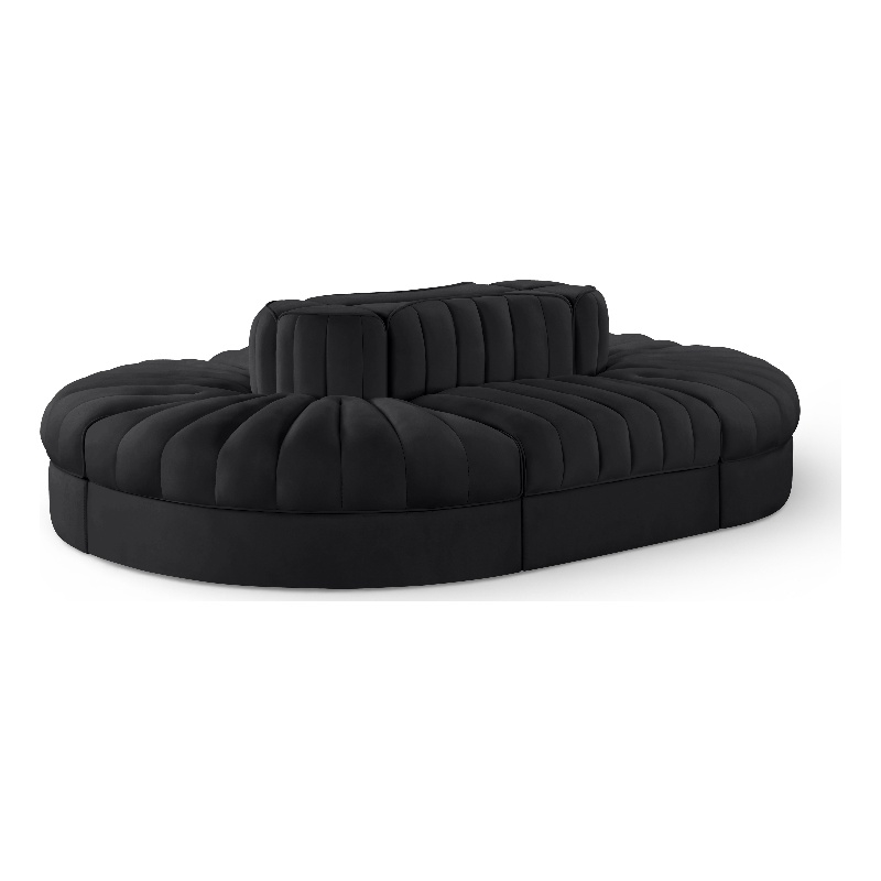 Meridian Furniture Rummi Black Velvet Performance Fabric 6pc. Modular Sectional