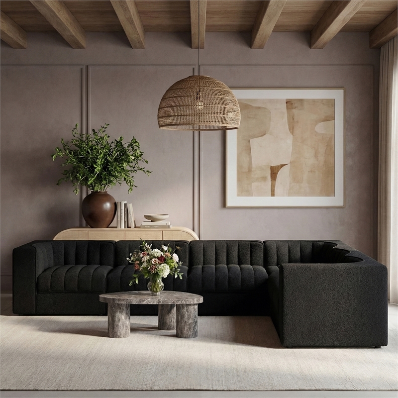 Meridian Furniture Rummi Black Velvet Performance Fabric 6pc. Modular Sectional