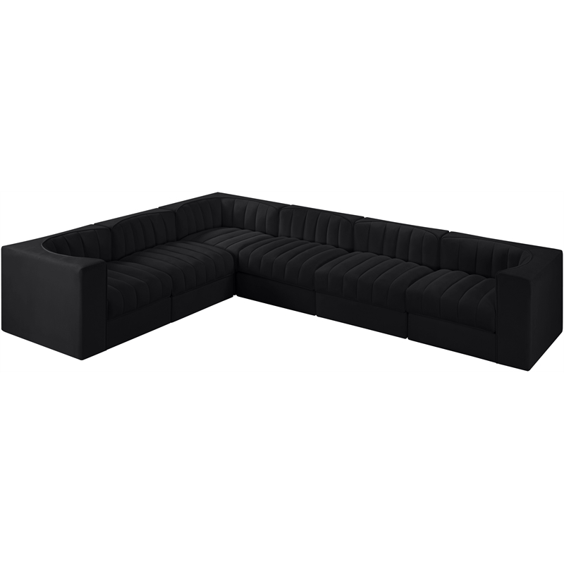 Meridian Furniture Rummi Black Velvet Performance Fabric 6pc. Modular Sectional