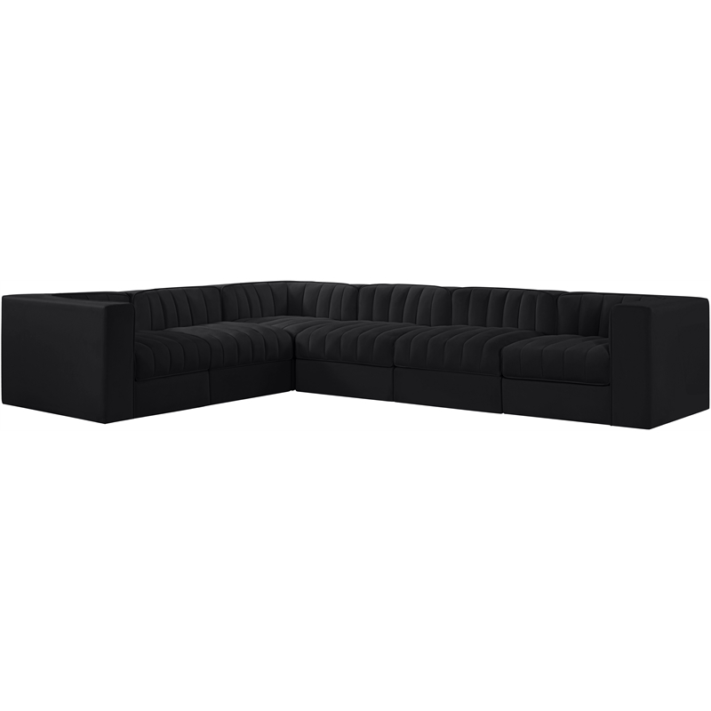 Meridian Furniture Rummi Black Velvet Performance Fabric 6pc. Modular Sectional