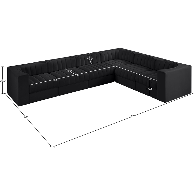Meridian Furniture Rummi Black Velvet Performance Fabric 6pc. Modular Sectional
