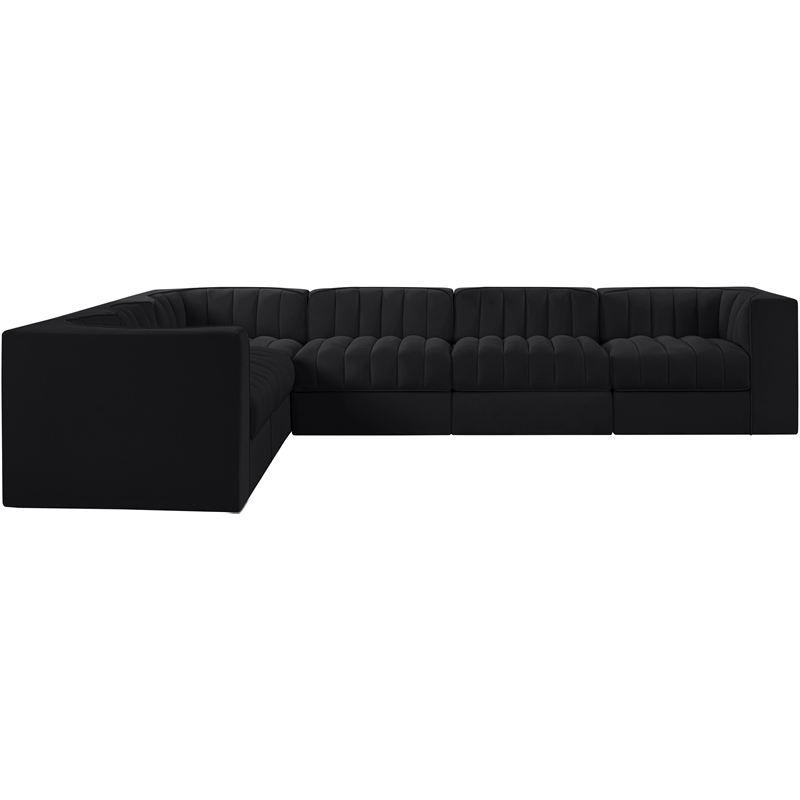 Meridian Furniture Rummi Black Velvet Performance Fabric 6pc. Modular Sectional
