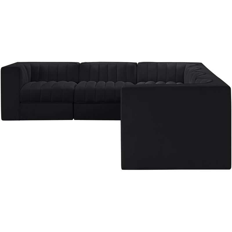 Meridian Furniture Rummi Black Velvet Performance Fabric 6pc. Modular Sectional