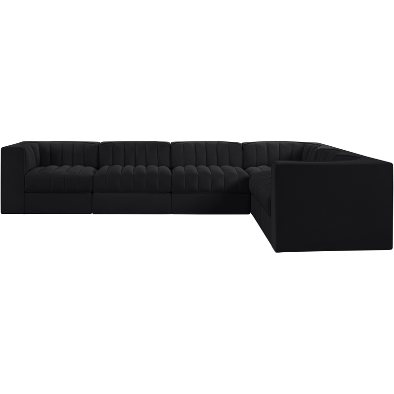Meridian Furniture Rummi Black Velvet Performance Fabric 6pc. Modular Sectional