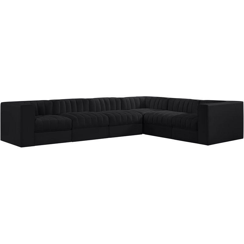 Meridian Furniture Rummi Black Velvet Performance Fabric 6pc. Modular Sectional