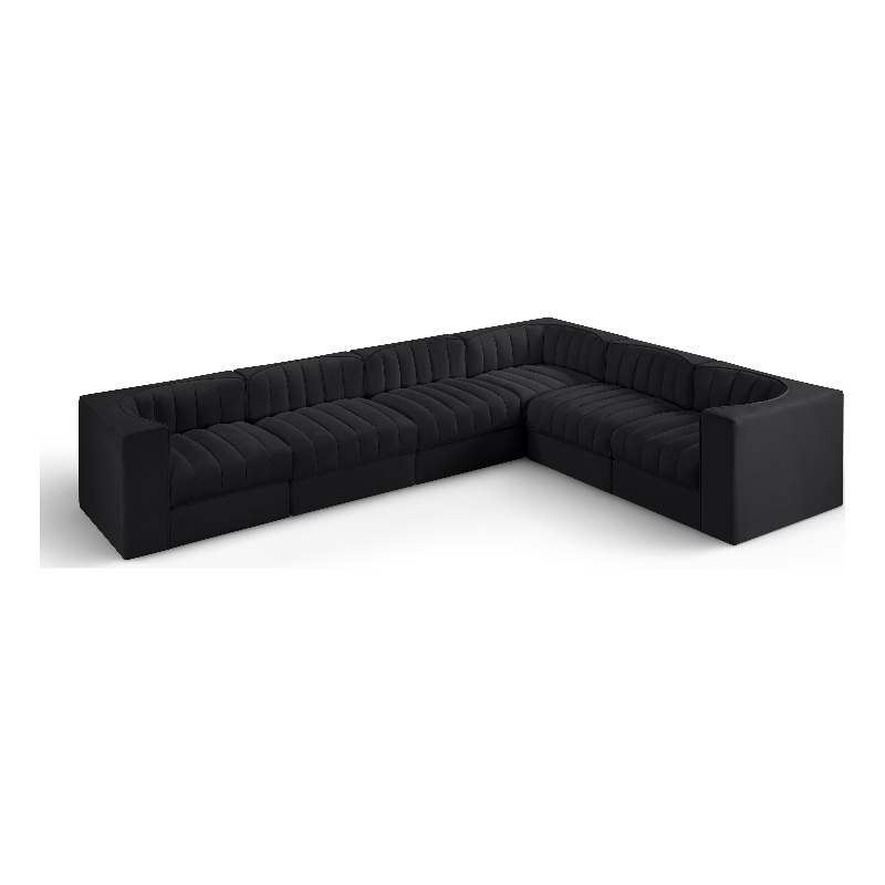 Meridian Furniture Rummi Black Velvet Performance Fabric 6pc. Modular Sectional